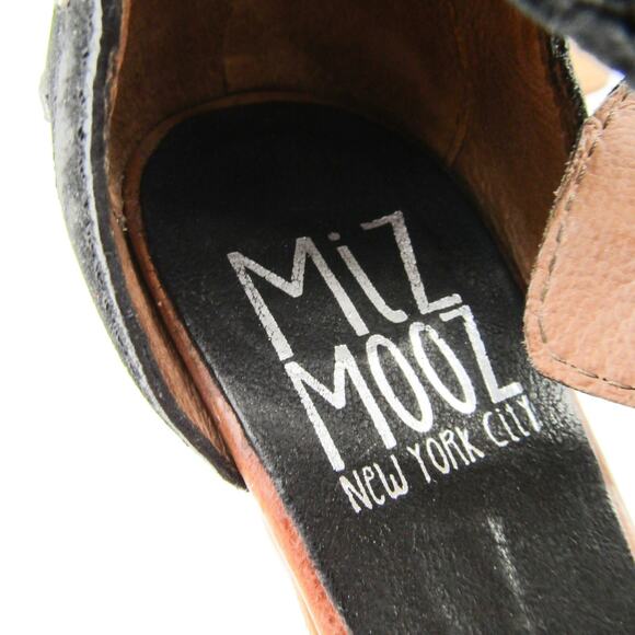 MIZ MOOZ Sandals 38 New York Leather Wedge High Heels Ankle Strap Black - Picture 2 of 11
